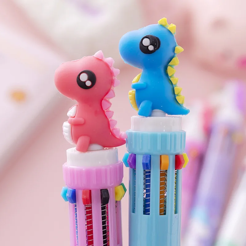 10Pcs/Lot Cute 10 Color Ballpoint Pen Multi-color Retractable Oil Pen Kawaii Unicorn Swan Dinosaur Office School Stationery Gift