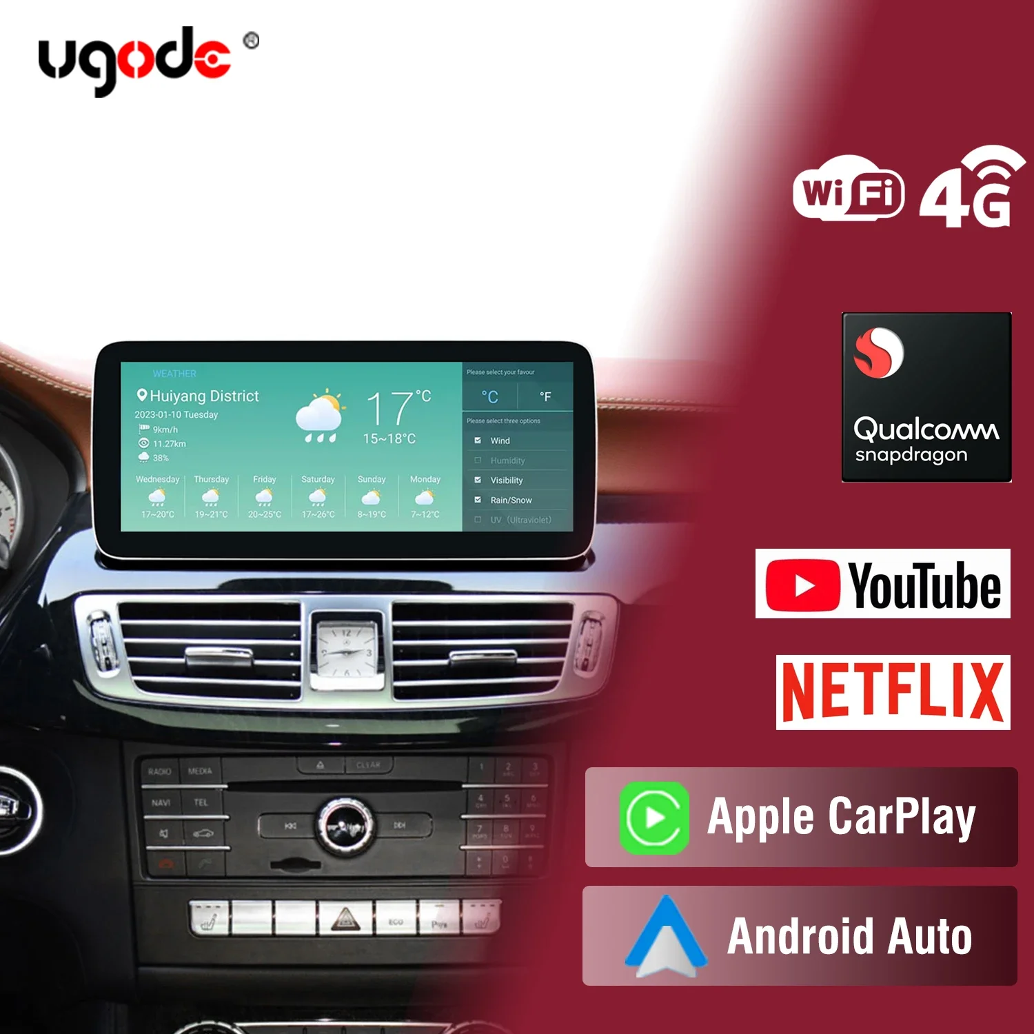 

Ugode Android OS for Mercedes Benz CLS W218 Touchscreen Wireless CarPlay Android Auto Car Multimedia Player Navi GPS 4G WiFi DSP