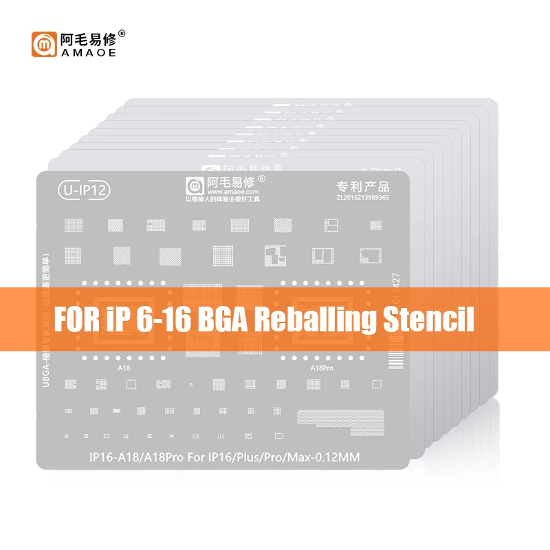 

AMAOE BGA Reballing Stencil for IP 6-16ProMax A6-A17 Universal 0.12mm Motherboard CPU IC Chip Solder Paste Stencil