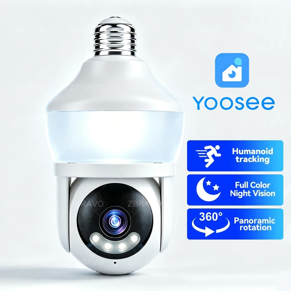 Yoosee E27 Wifi Lamp Camera 5MP Wireless Lighting Bulb PTZ Color Night Vision Two Way Audio Auto Tracking Home Security Camera