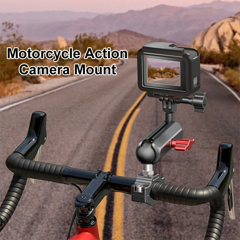 PULUZ Motorcycle Rearview Large Clamp CNC Metal Magic Arm Rod Mount Tripod Mount Adapter for Action Cameras