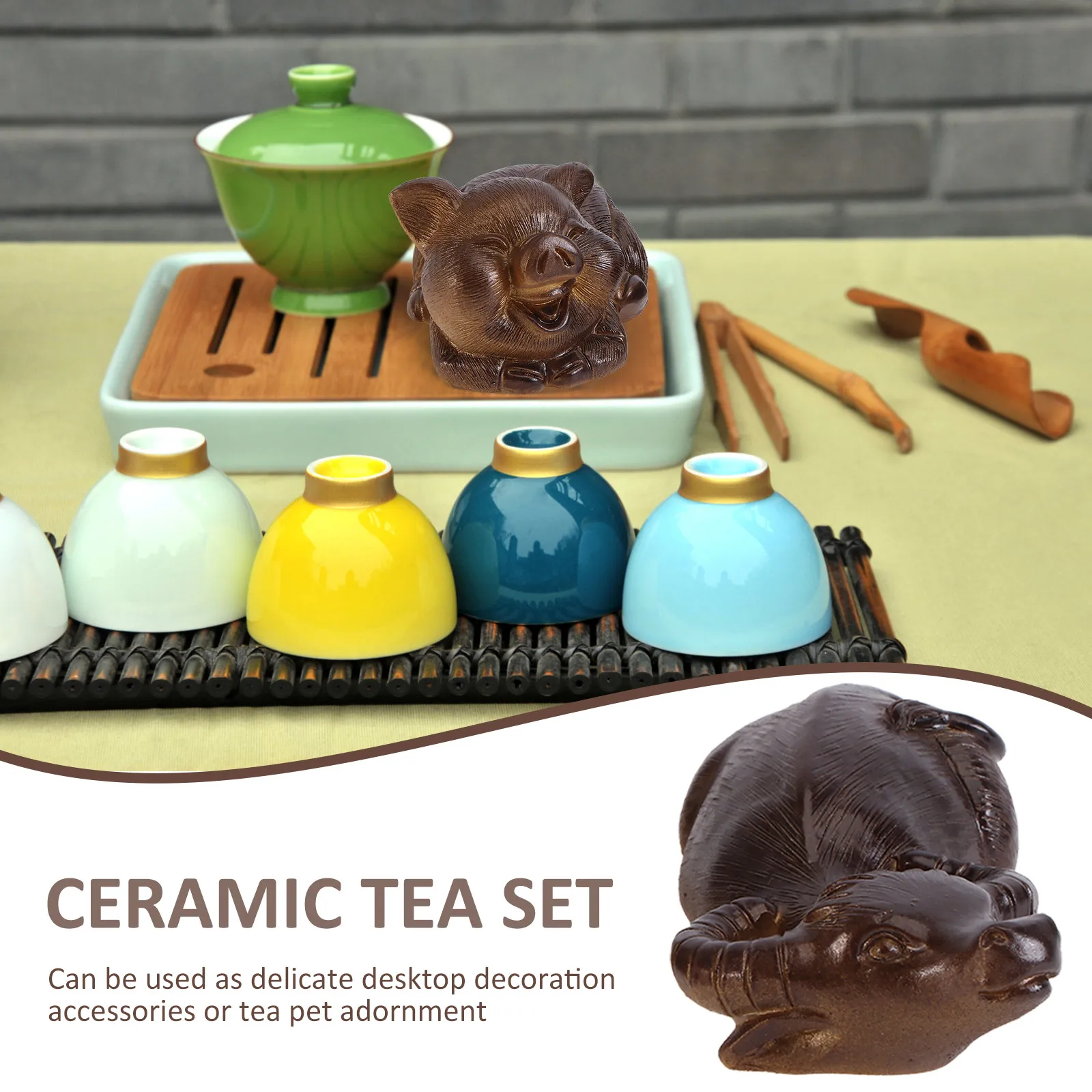 2Pcs Color-Changing Tea Pet Golden Pig Sculpture Resin Ornament Creative Home Office Decorative Crafts