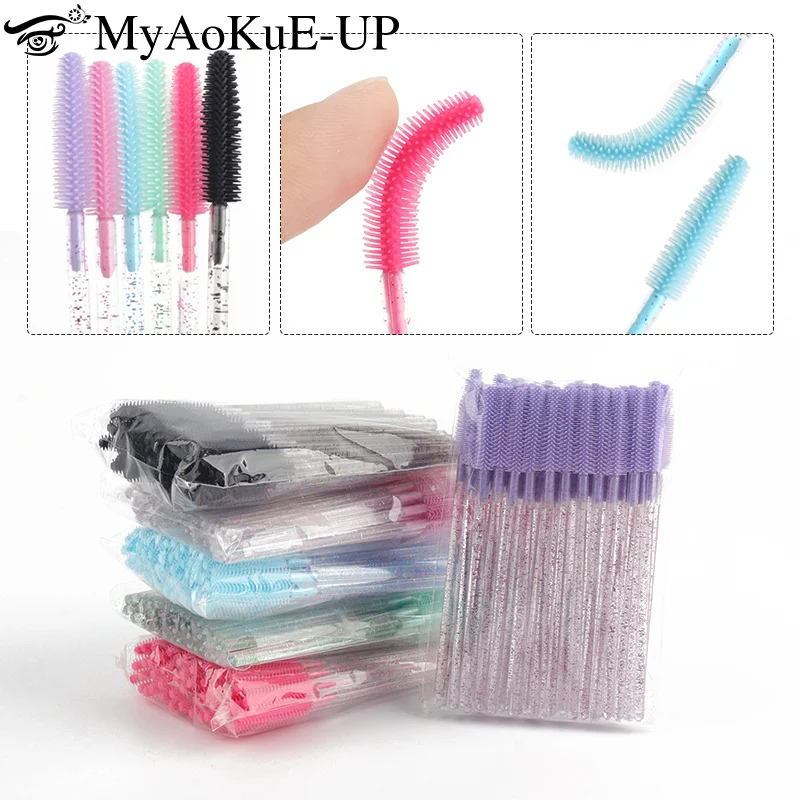50 sztuk jednorazowe silikonowe szczoteczki do rzęs grzebień do brwi różdżki do tuszu do rzęs Microbrush narzędzie do podnoszenia rzęs przedłużanie rzęs