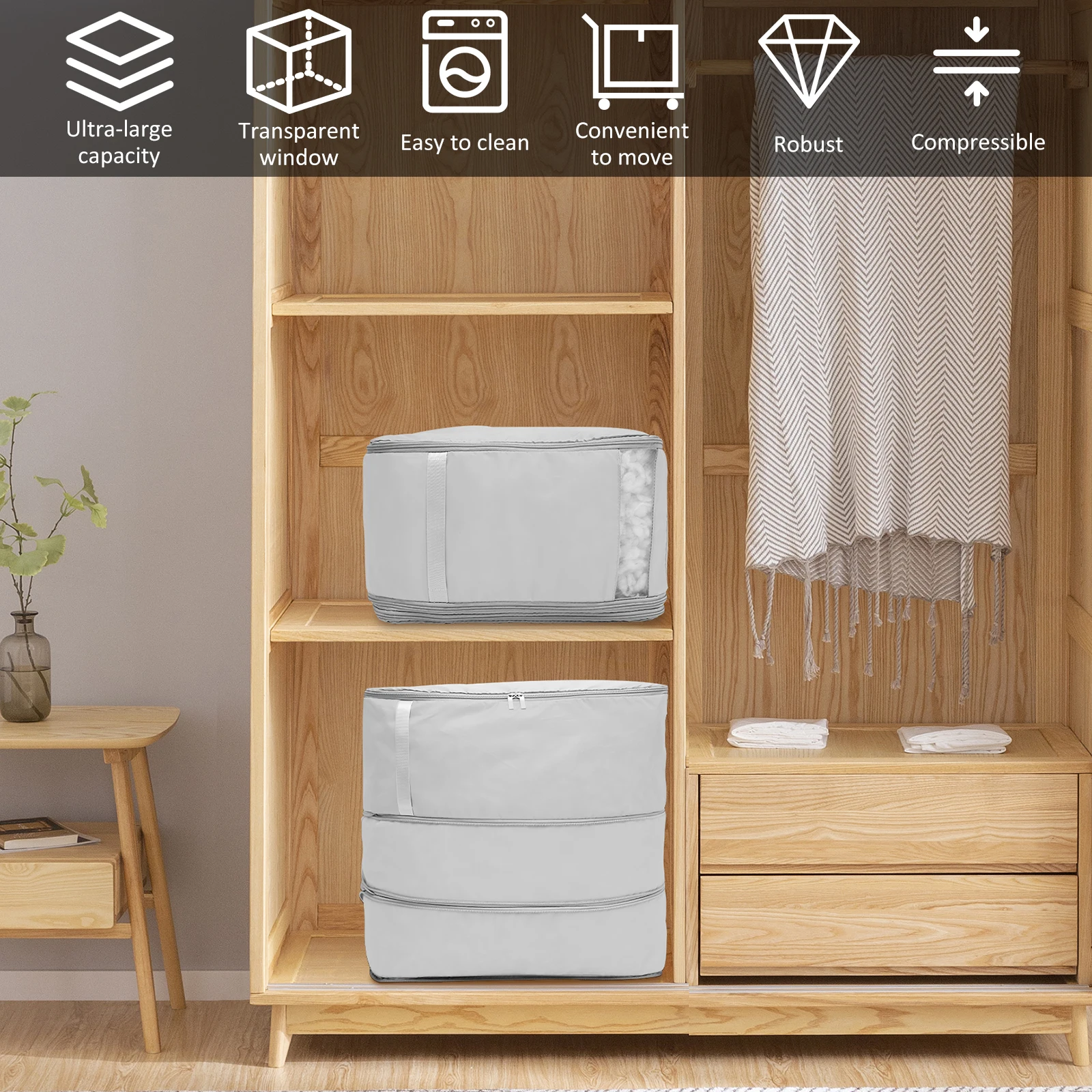 2 قطعة حقيبة تخزين ملابس سعة كبيرة حقيبة ضغط كبيرة ملابس مقاومة للرطوبة حقيبة متحركة منظم متعدد الوظائف