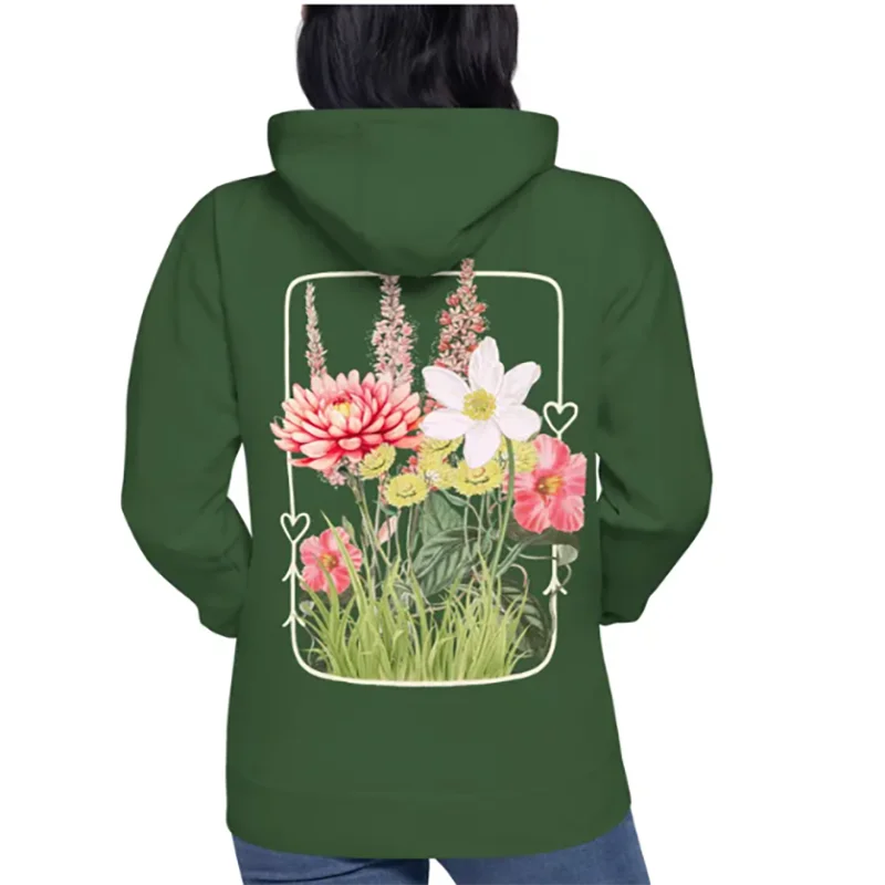 Felpa con cappuccio floreale vintage da donna con stampa casual con coulisse in morbido cotone per l'autunno o l'inverno per abbigliamento streetwear da donna