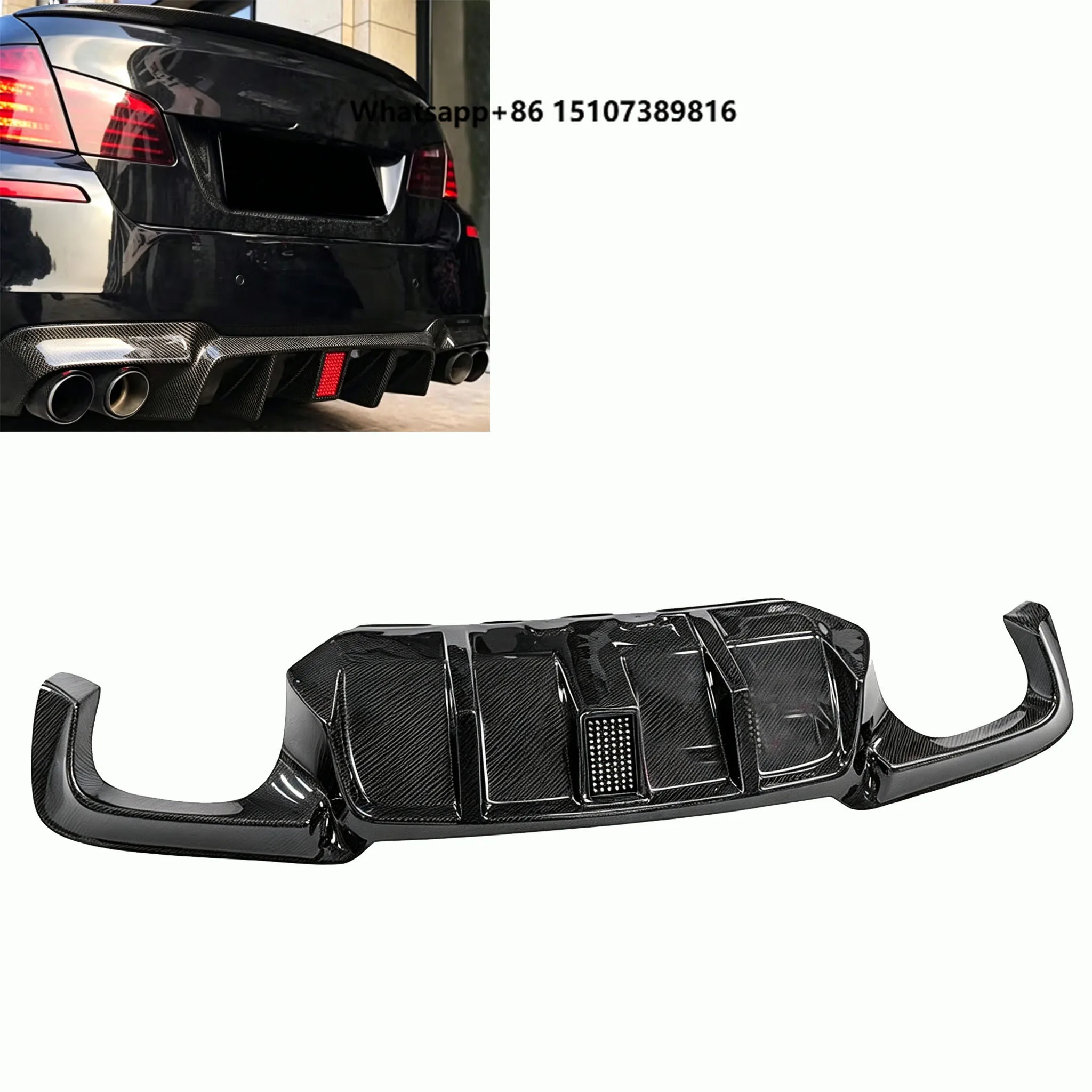 Carbon Fiber Rear Diffuser Lip Spoiler Shark Fin Style With LED Light for F10 M5 2010-2016 Rear Bumper Replacement Parts