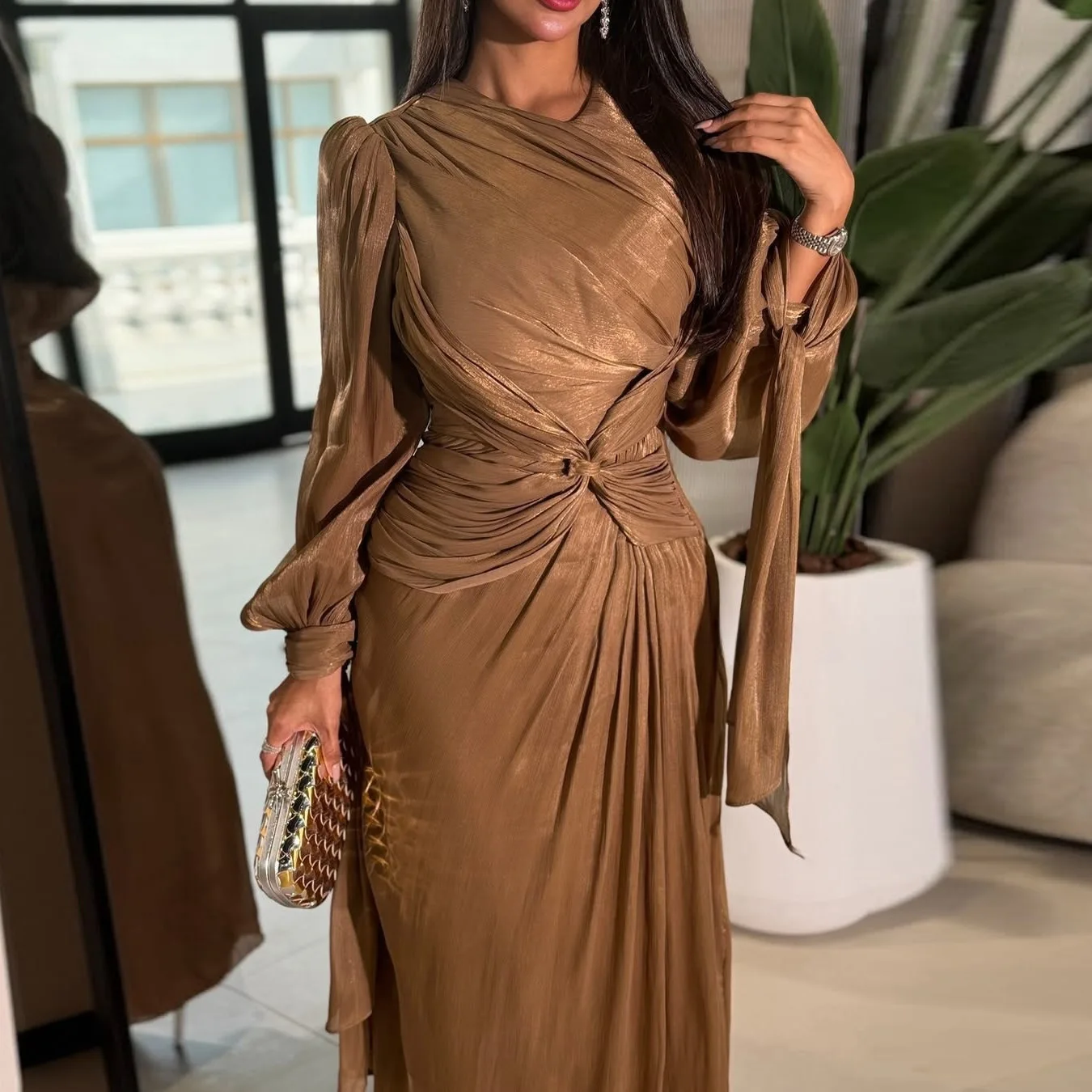 Abaya – Robe longue de soirée pour femmes, tenue de soirée élégante, plis brillants, taille fine, moyen-orient, dubaï, image réelle