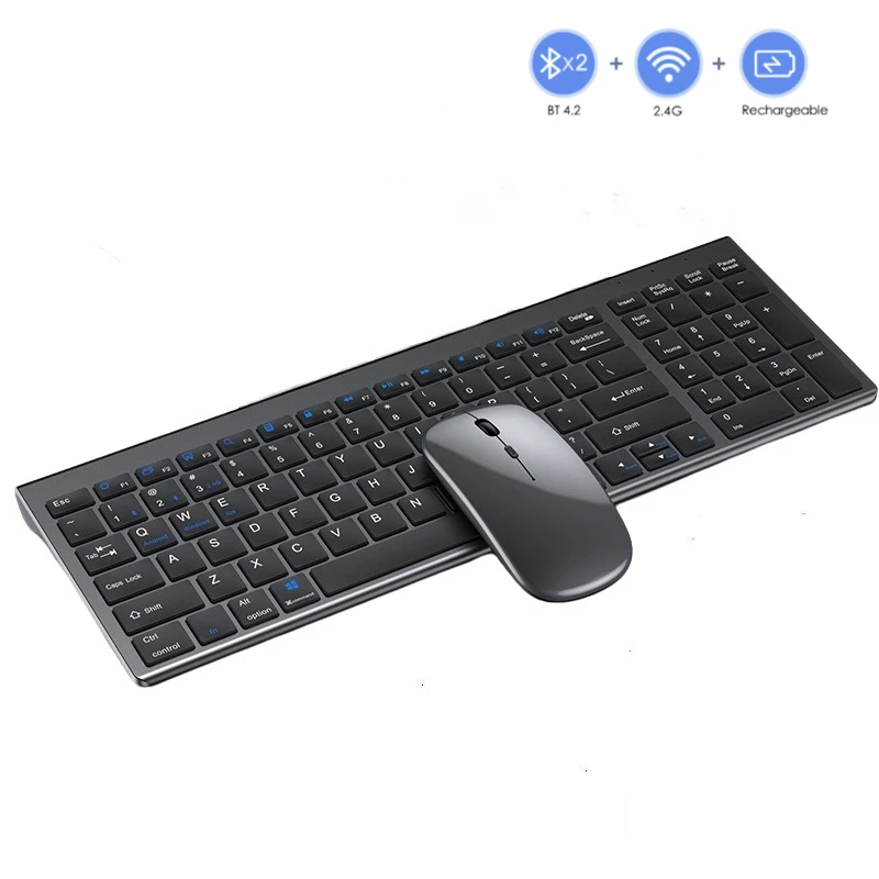 

JOMAA Bluetooth Wireless Keyboard and Mouse Combo Full Size Rechargeable Multi-Device Wireless Keyboard Mouse Combo for Desktop