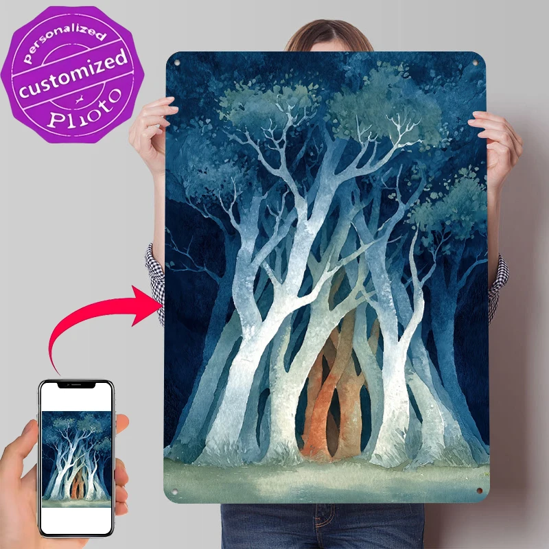 Enchanted Forest With Glowing Entrance Tinplate Poster Customized Wall Art Retro Vintage Metal Signs for Fans Coffee Bar Decor
