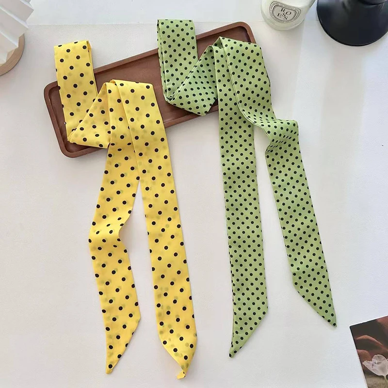 Bufanda estrecha de seda satinada para mujer, pañuelo estampado, bufandas para el cuello, bufanda fina de seda larga, banda para el pelo para el cuello, bolsa, diademas con cinta