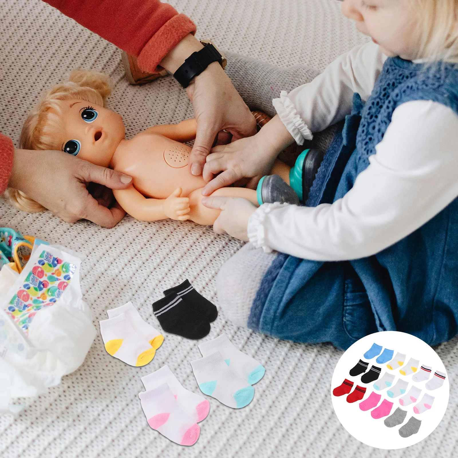 

9Pairs Socks Mini Cotton Cheerleader Socks for 18 Inch Baby Girl Accessories Toddler Cotton Sock Accessories