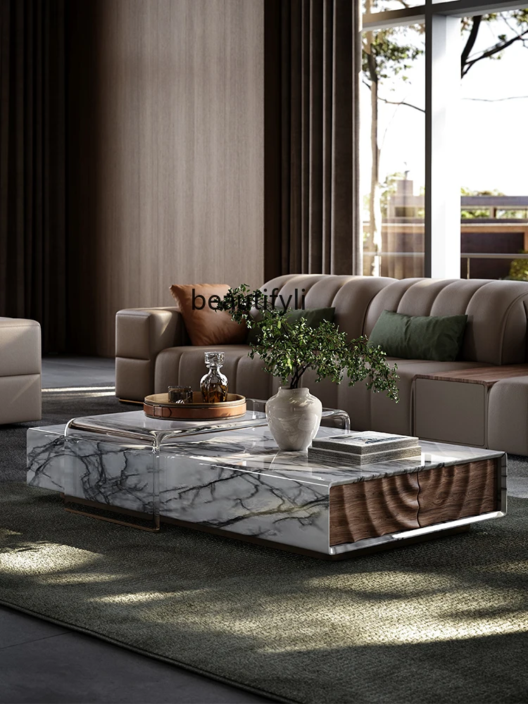 

Italian Minimalist Luxury Stone Blue Wave Coffee Table Modern High-End Designer Living Room Light Luxury