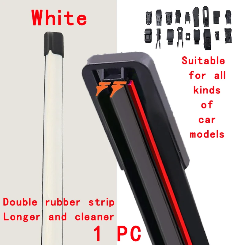 

White Car Windshield Wiper Blades Universal Soft Double Layer Rubber Frameless Bracketless Wipers 14" 16" 19" 20" 21" 22" 24"26"