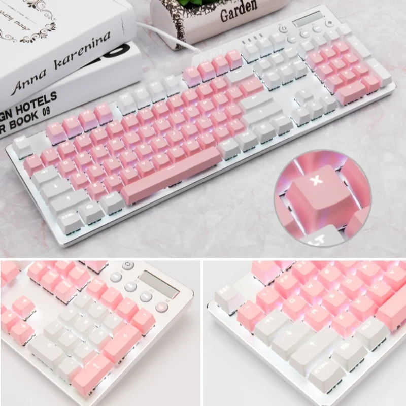 Ajazz Black Knight Ak35i Sakura Pollen Mechanical Keyboard 108 Key  Beauty Female Cute Office Typing Dedicated Gaming Keyboard