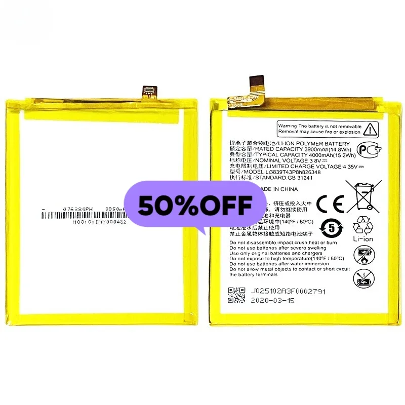 Li3839T43P8h826348 for ZTE Blade A7/EA72020 Phone Battery High Quality High Capacity Replacement Bateria Grade A Cell with Tools