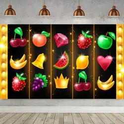 Casino Slot Machine Fruit Game Background Gaming Room Birthday Party Decoration Banner For Kids Boys Girls Gamer Game Player