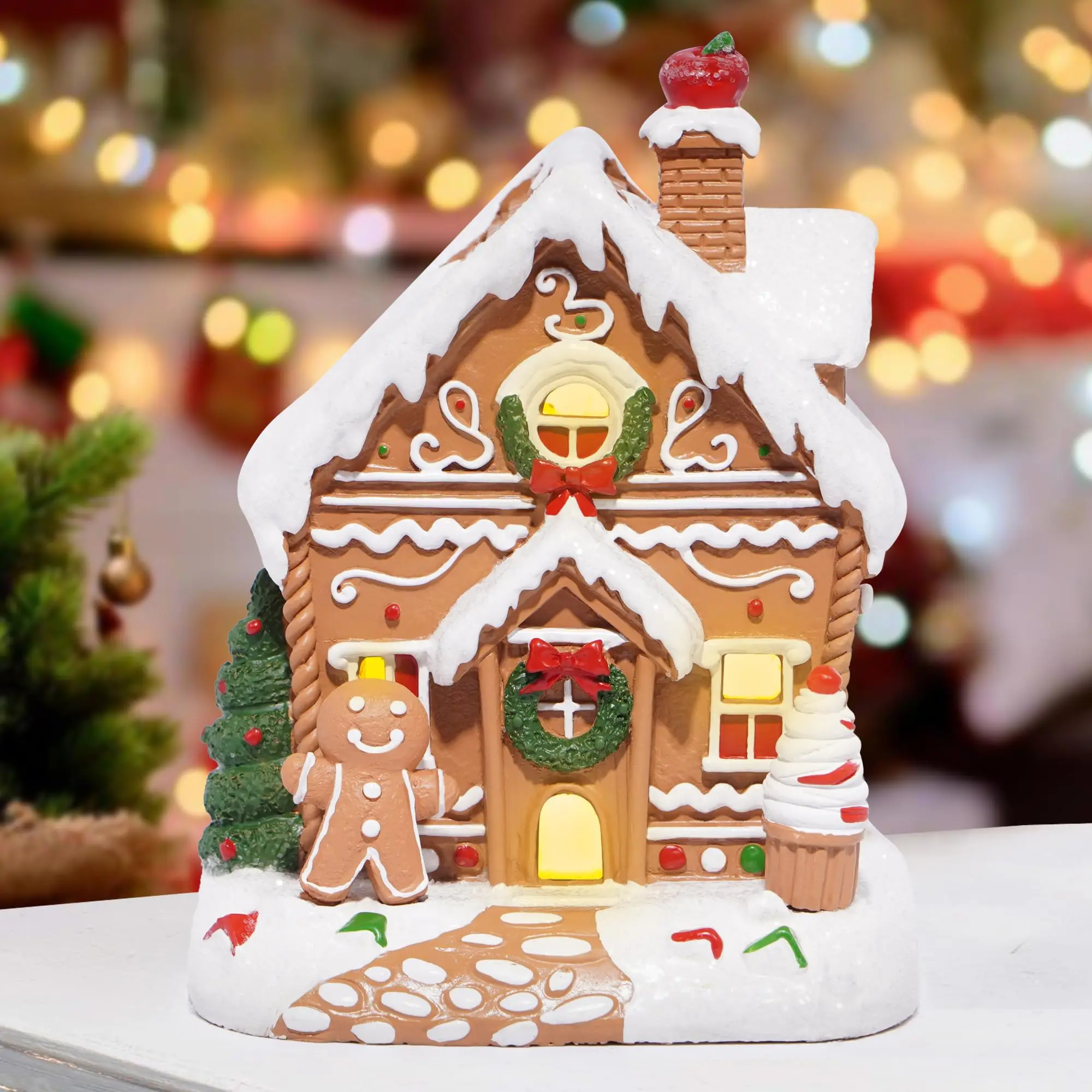 

Christmas Gingerbread House Decoration Xmas House Figurines Winter Decor Handmade Polyresin Gingerbread House for Xmas Gifts