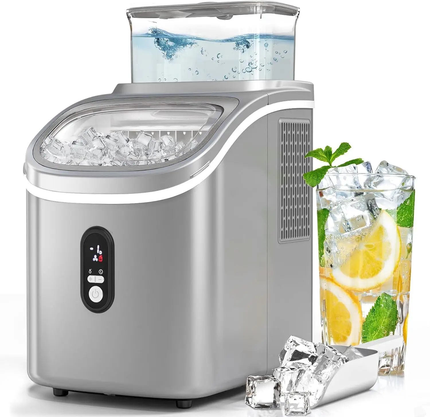 

Portable Compact Ice Maker, 16 Cubes in 5 Mins, 34 lbs/Day, External Water Tank, 2 Water Options, Self-Cleaning, Ideal for