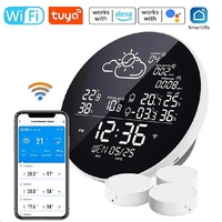 Tuya Wifi Smart Weather Station with Clock Temperature & Humidity Meter Large Weather Clock Temp. & Humidity Gauge with 3 Sensor