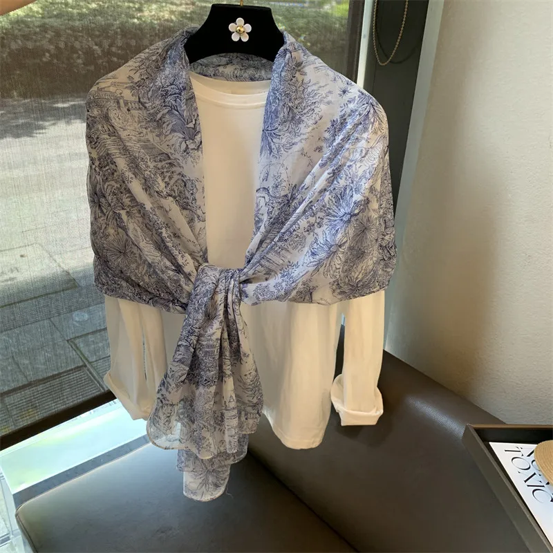 شال شاطئ فيسكوز ناعم للنساء ، أغطية شاطئ ، حجاب شبكي ، طباعة شجرة زرقاء ، لفافات واقية من الشمس ، وشاح نسائي ، موضة جديدة ، #5