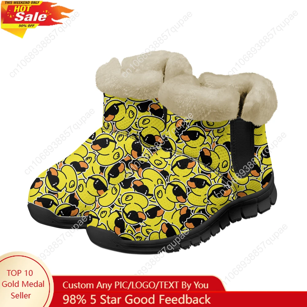 

Зимние ботинки с принтом желтой утки, мужская и женская подростковая обувь, сохраняющая тепло, повседневные легкие спортивные кроссовки на заказ