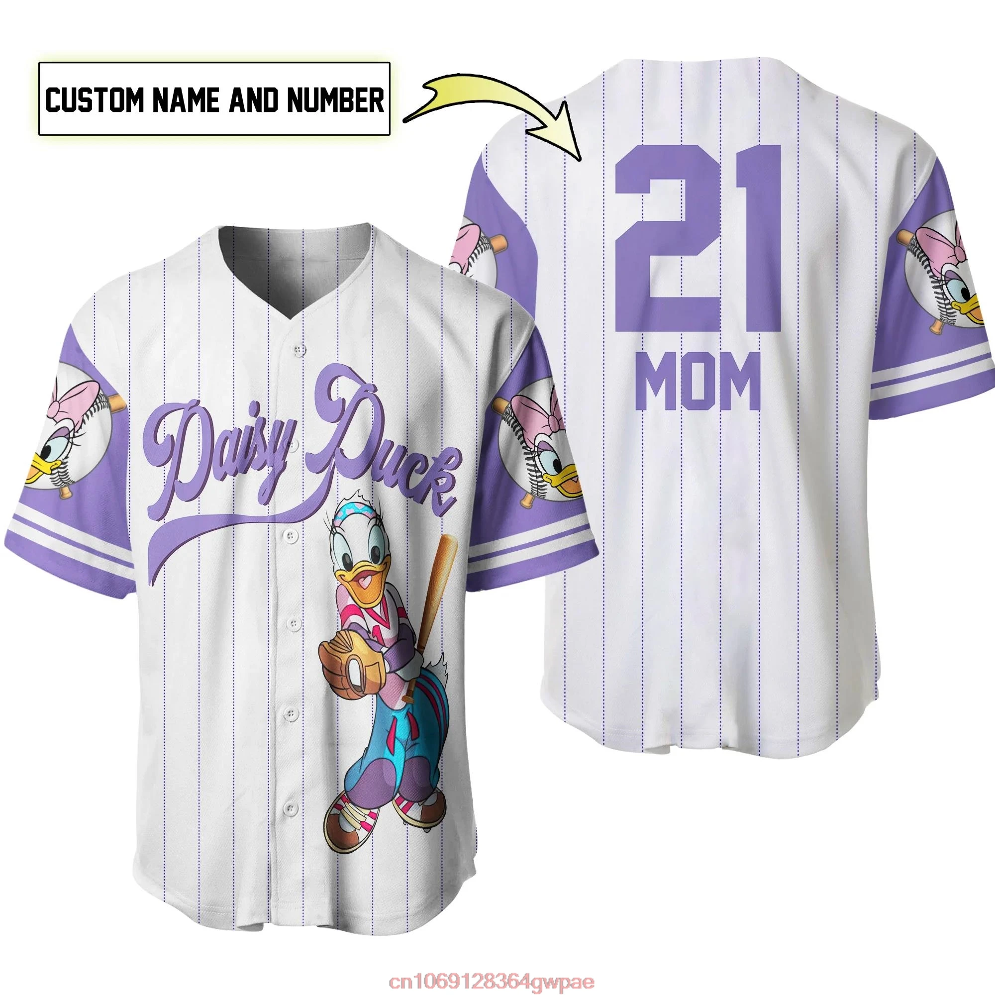 Disney Daisy Duck Baseball Jersey Men's Women's Short Sleeve Jersey Disney Baseball Jersey Casual Sports Baseball Jersey Shirt