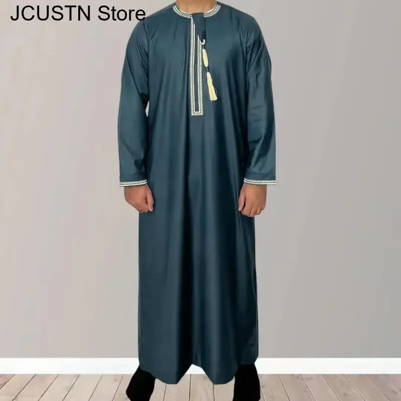 Aman Abaya Jubba Thobe per uomo arabo saudita caftano musulmano uomo manica lunga pullover abito Rayer Robe afghano maschio Islam abbigliamento