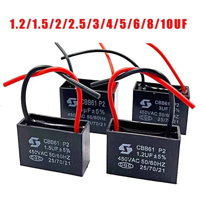 CBB61 450V Fan Starting Capacitor 1UF/1.2UF/1.5UF/2UF/2.5UF/3UF/4UF/5UF/6UF/8UF/10UF Fan Ceiling Exhaust Motor Run Capacitor