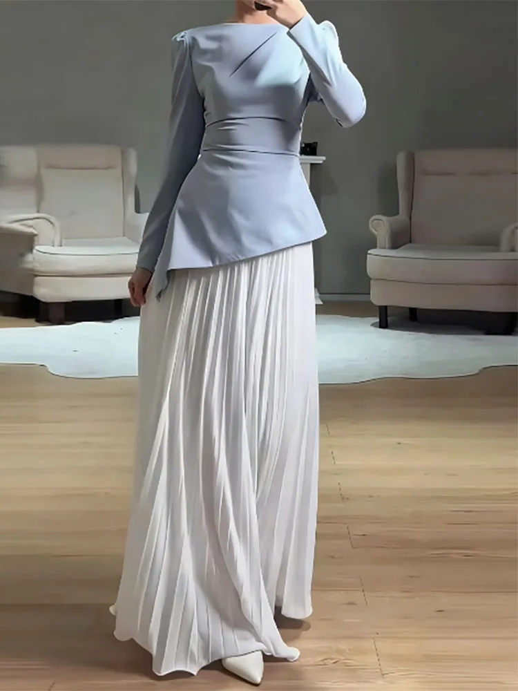 موضة المرقعة مطوي رداء فستان عادية عالية الخصر سوينغ الكرة فستان 2025 خريف جديد المرأة س الرقبة فستان سهرة بأكمام طويلة