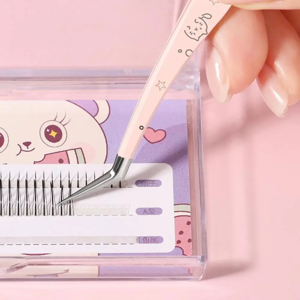 Stainless Steel False Eyelash Tweezers Anti-static High Precision Lashes Extension Tweezer With Leather Case Cartoon