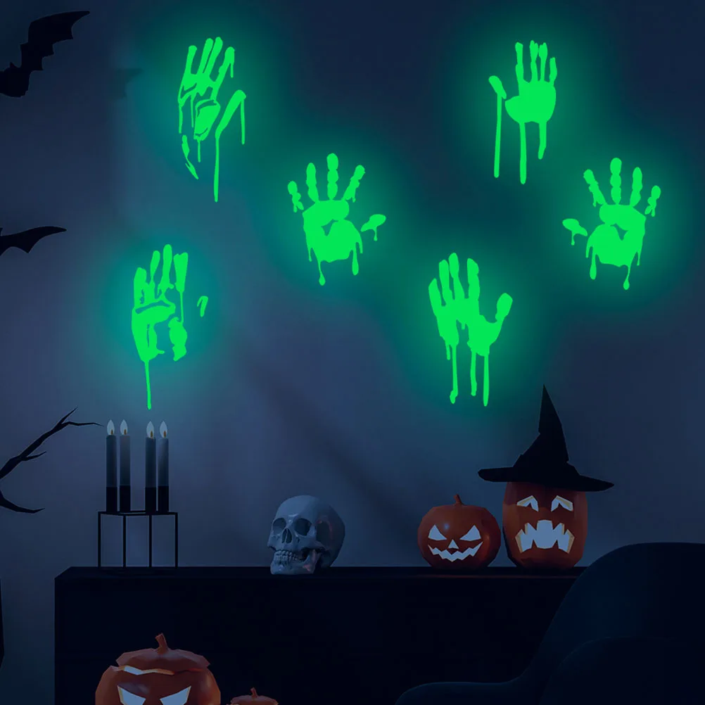 Blood Handprint Wall Stickers Fluorescent Decals Halloween Decorations Indoor Mini Window Pvc Supplies Office