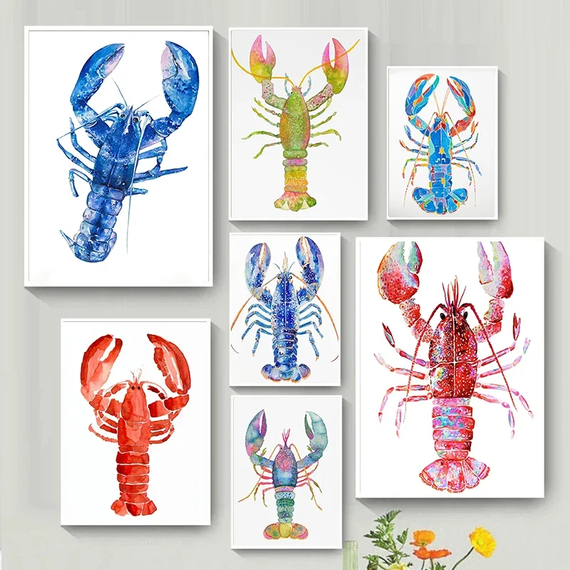Modern French Crayfish Seafood Cartoon Art Poster Canvas Printing Restaurant Kitchen Hotel Wall Decoration Painting Frameless