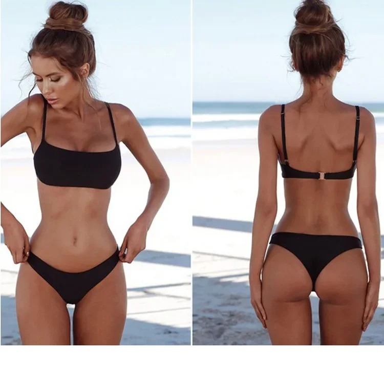 2023 neue sexy Liegestütze keine gepolsterten brasilia nischen Bikini-Sets Damen Retro-Bade bekleidung Bade bekleidung Strand-Sets Bikini-Bade bekleidung gerade