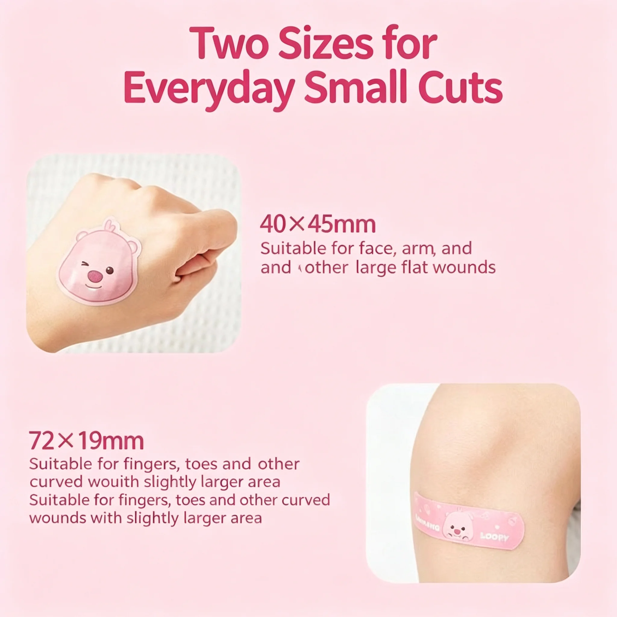 Cute Loopy Cartoon Adhesive Bandages 40Pcs Mixed Special Shape Waterproof Comfortable Flexible Wound Plaster