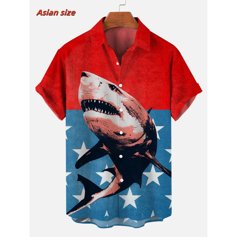 Cool Marine Animals Pattern Hawaiian Shirt For Men Shark Tentacles 3D Printed Short Sleeves Casual Lapel Aloha Shirts Blouses