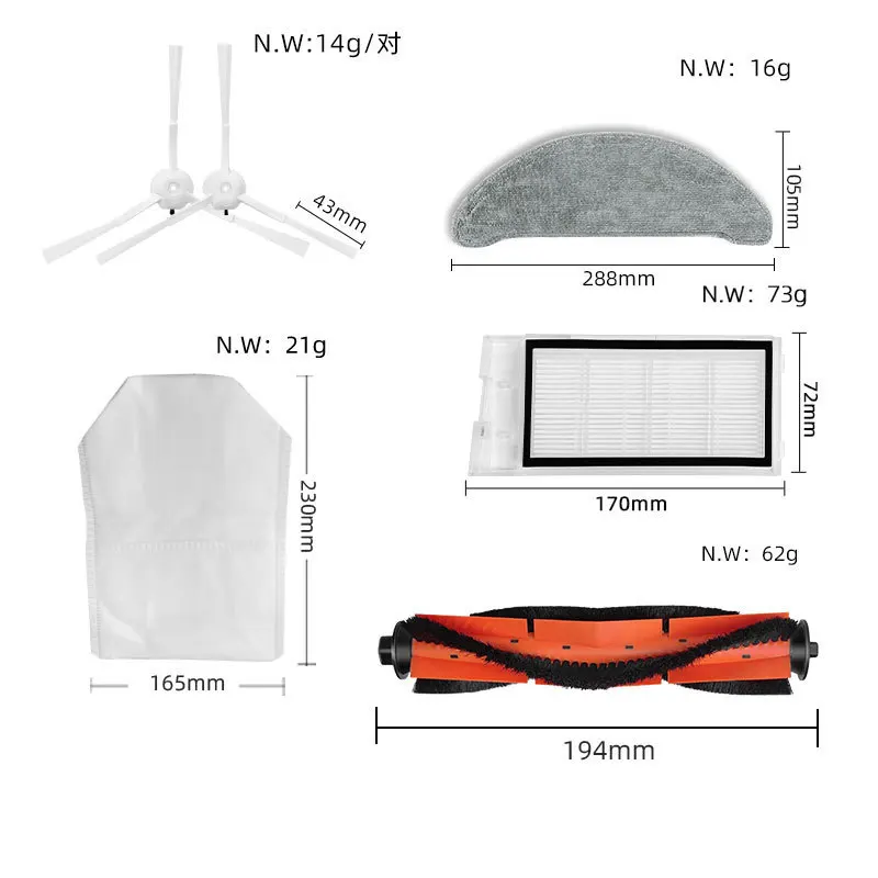 Kompatybilne z częściami do odkurzacza Xiaomi Roidmi Eve Plus - Główna i boczna szczotka, Filtr Hepa, Mop, Torba na kurz