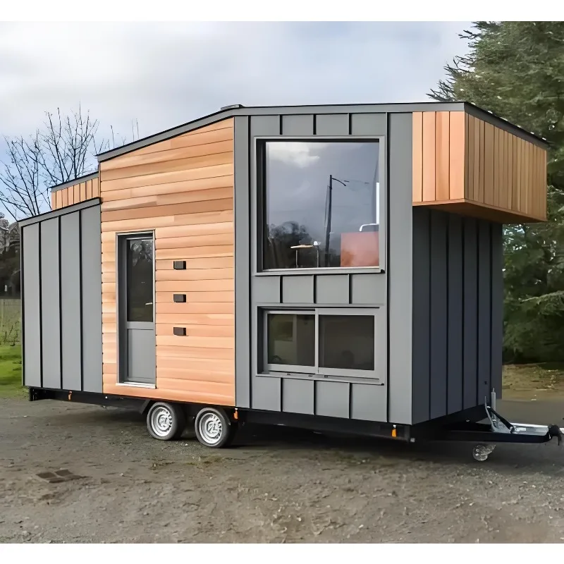 Prefab Modular Mobile Home on Wheels Trailer With Stairs For Living Space, Ideal For Outdoor Off-Grid Enthusiasts