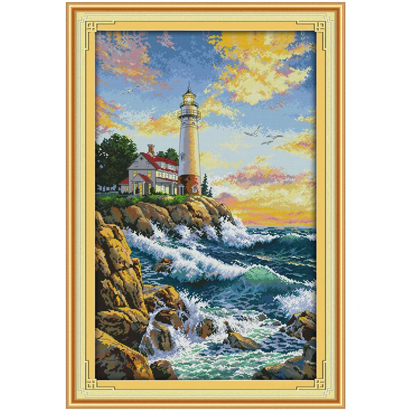 The Seaside Lighthouse Paintings Counted Unprinted On Canvas 14 11CT DMS Cross Stitch Pattern Embroider Kits DIY Needlework Sets