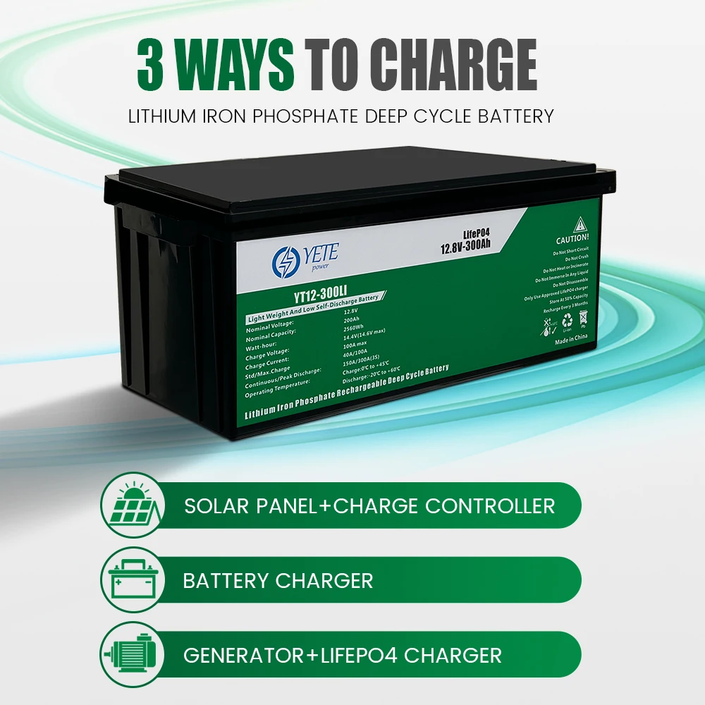YETE 12V 100Ah LiFePO4 بطارية 1280Wh بطارية ليثيوم مع تحسين 100A BMS 8000-15000 دورات عميقة دعم في سلسلة/متوازية