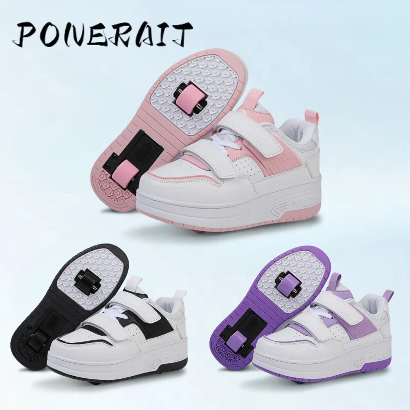 

Children's 2-In-1 Powerslide Skate Boys And Girls Racing Wheel roller Shoe Speed Inline Skate Kid Sneakers With 2 Rolling Wheels