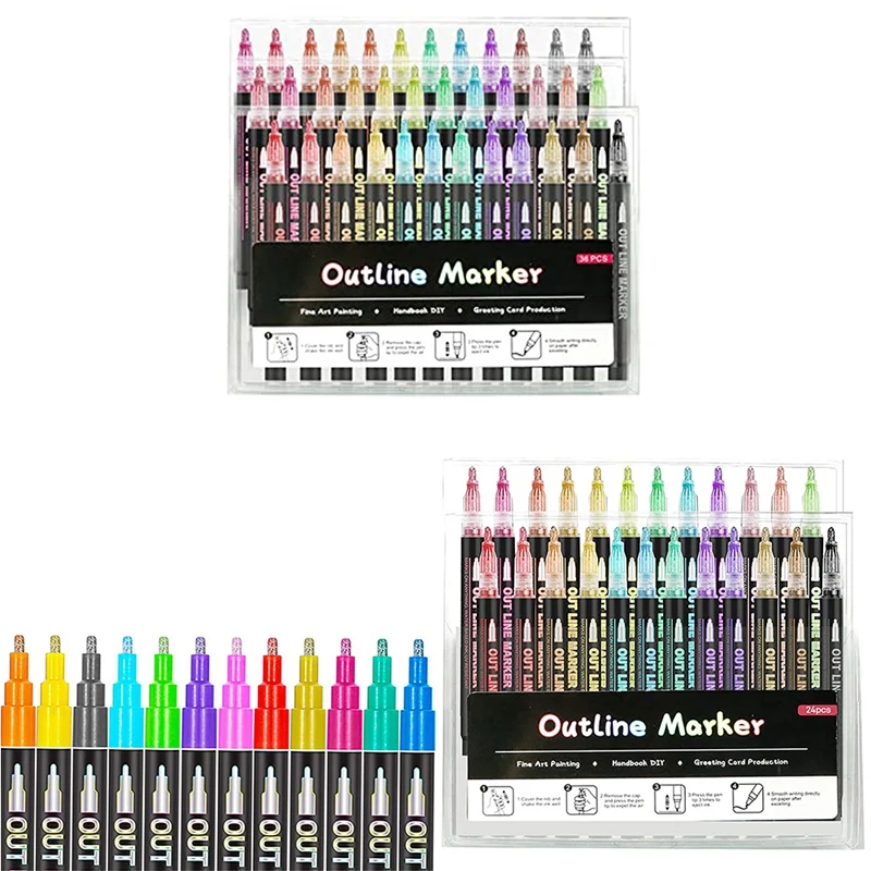 

Outline Metallic Markers, Acrylic Paint Marker Paint Pen Glitter Drawing Pen For Wood, Rock Painting