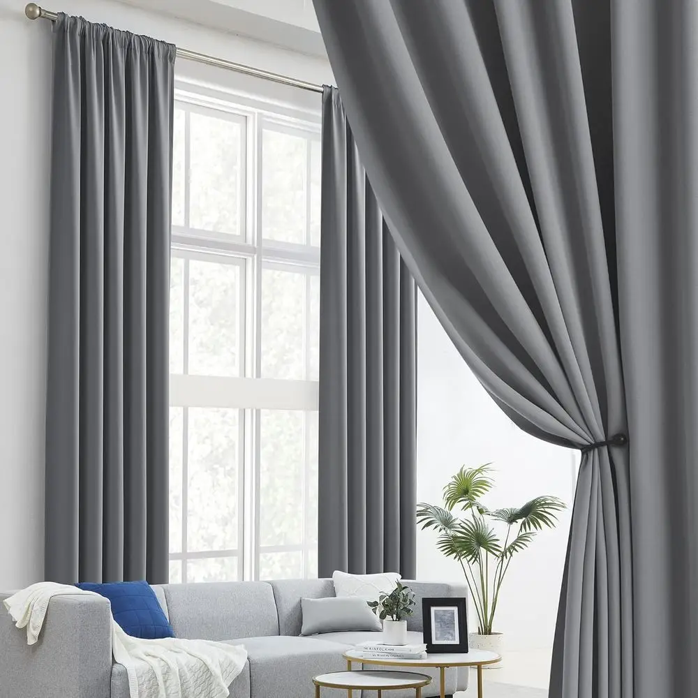 120 Inch Grey Thermal Insulated Blackout Curtains with Back Tab and Rod Pocket, 52x120, 2-Panel Set