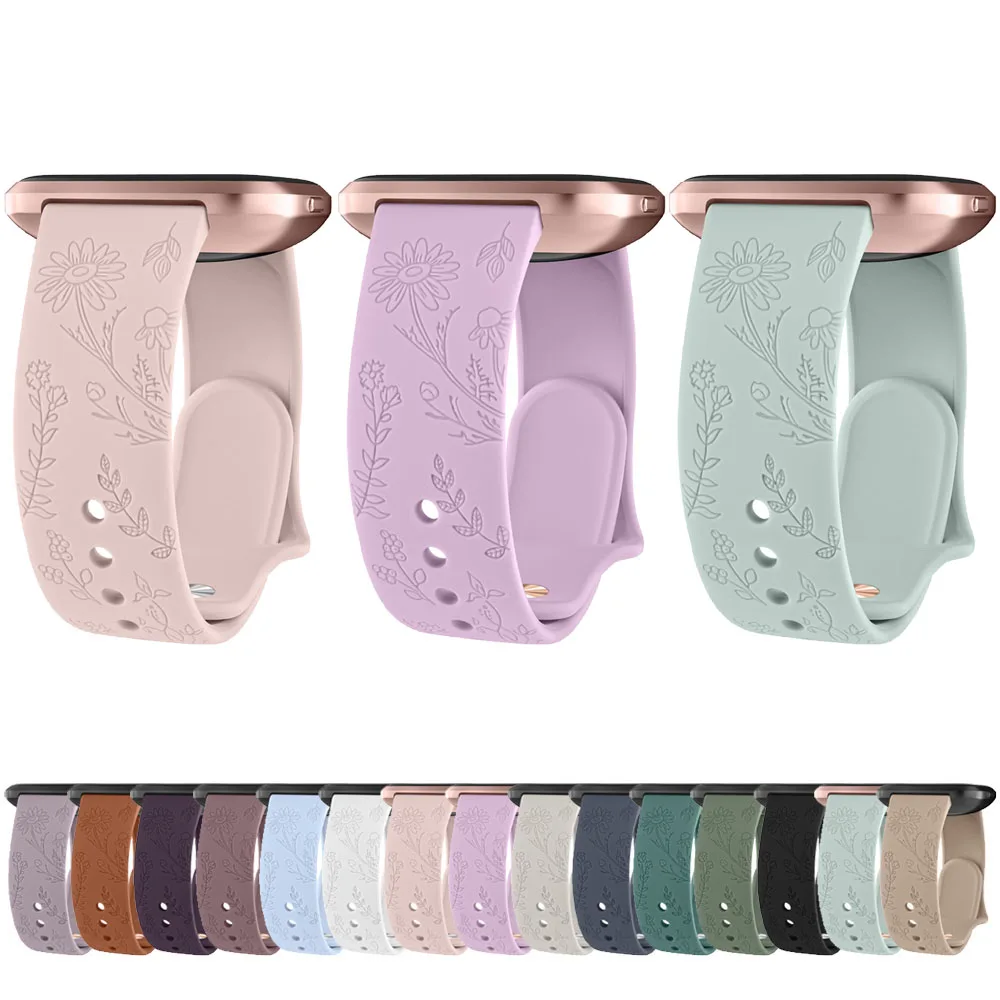 Silikon band für fitbit versa/versa 2/versa lite band blumen graviertes Uhren armband für fitbit versa spezielle Kanten bänder