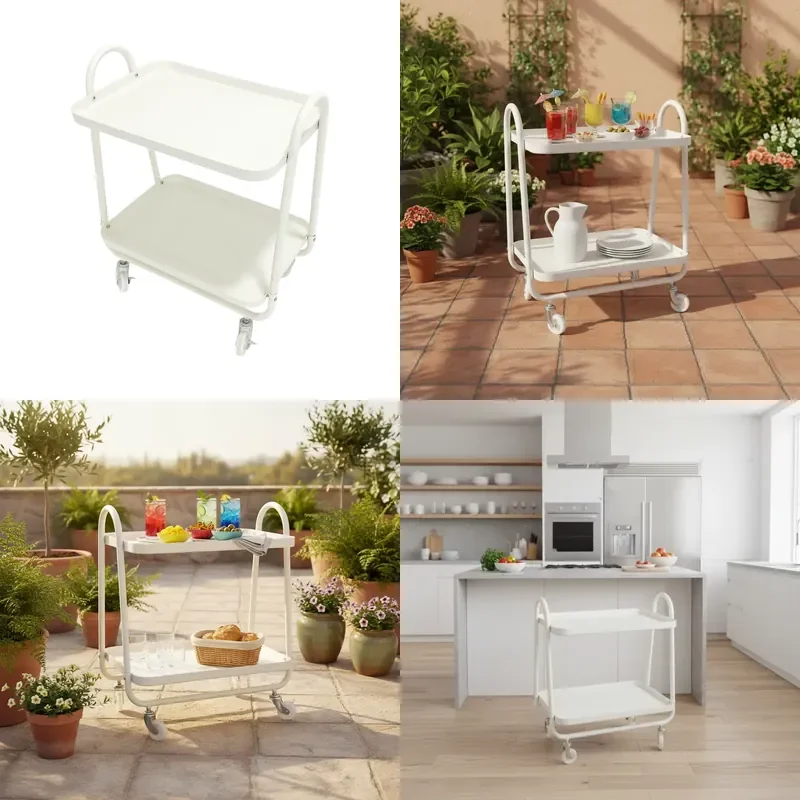 Movable Two Tier Rectangular Kitchen Bathroom Storage Cart with Wheels