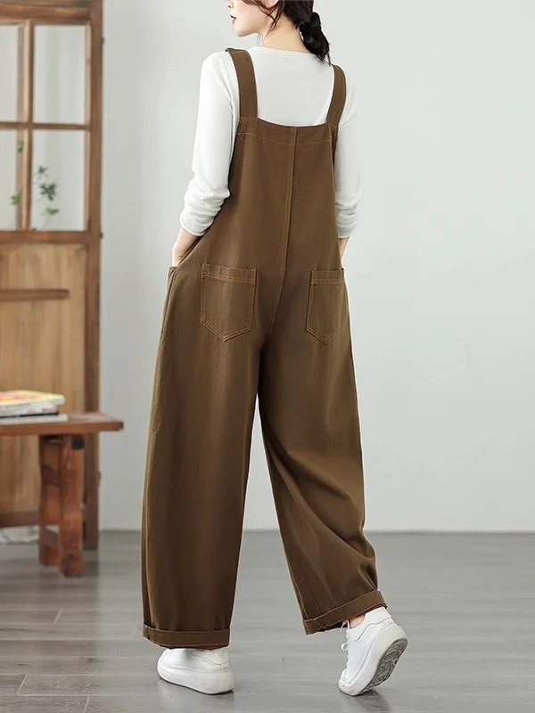여성용 루즈 와이드 레그 데님 오버롤 가을 신상 슬레 아티스틱 코튼 캐주얼 편안한 플러스 사이즈 트리트리 오버롤 팬츠