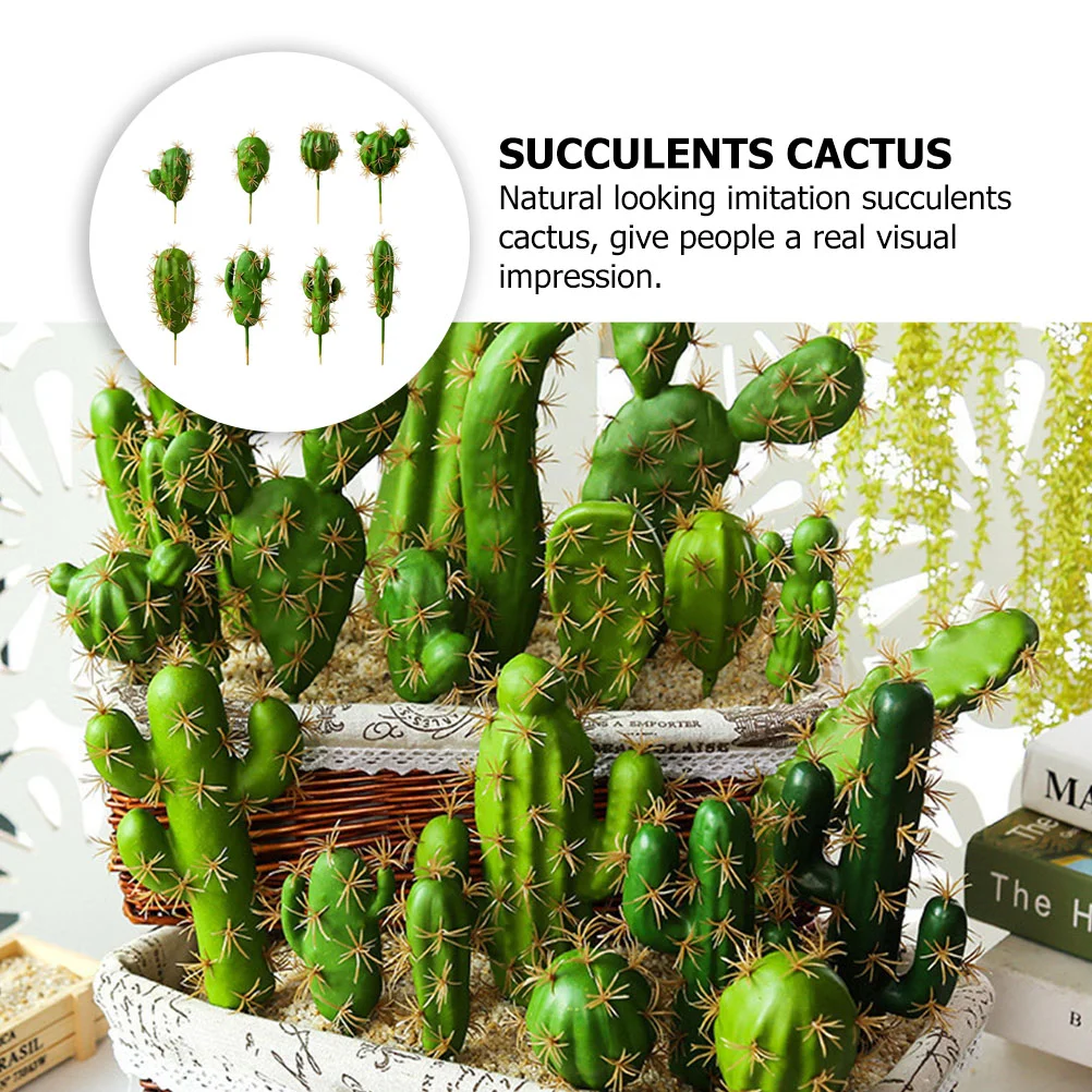 8 Pcs Artificial Cactus Plant Simulated Faux Decorative Fake Succulent Flower Miniature Plants Green Glass