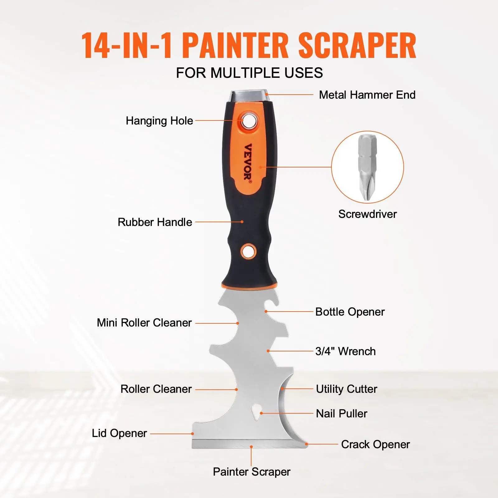 VEVOR 6-teiliges Trockenbau-Messerset, Edelstahl-Farbschaber, Spachtel, 7,6 cm, 10,2 cm, 15,2 cm, 20,3 cm, 12 Zoll, mit Schlammpfanne