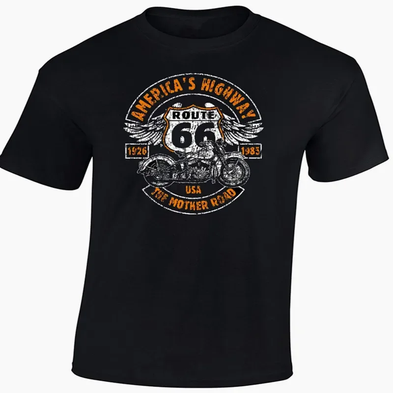 Classic Vintage Motorcycle Route 66 America Highway Rider T Shirt. Short Sleeve 100% Cotton Casual T-shirts Loose Top Size S-3XL