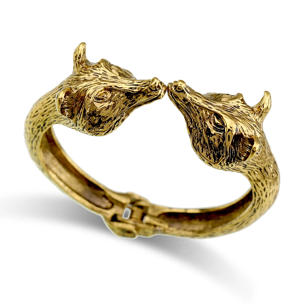 KAYMEN Fashion Jewelry Animal Vintage Bangle Cuff Bracelet for Women Antique Gold Elephant Chunky Bangle Trendy Accessory
