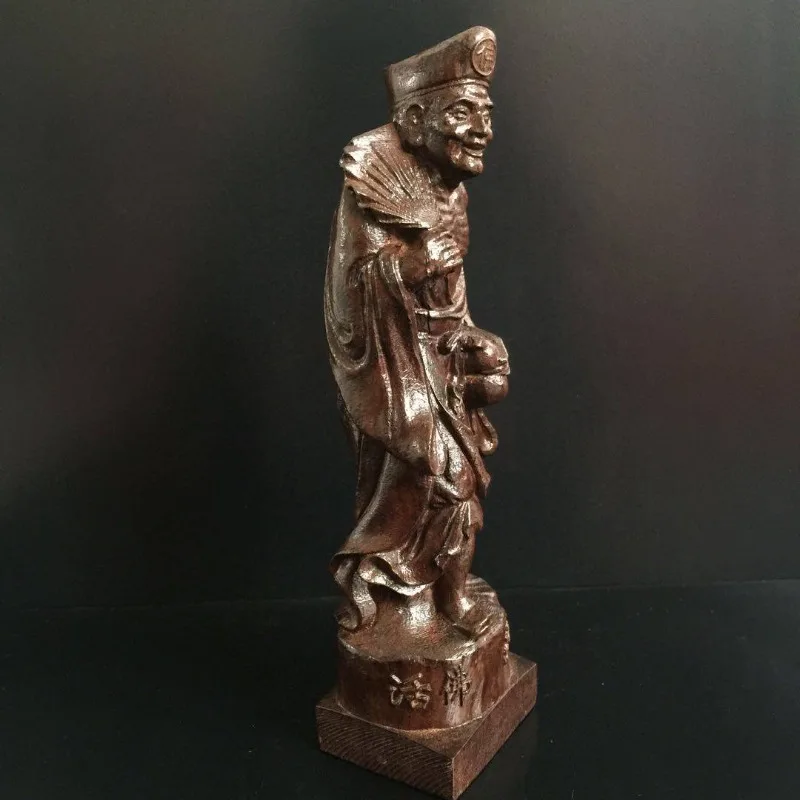 Hand-Carved Wood Ji Gong Buddha Statue - 5.9